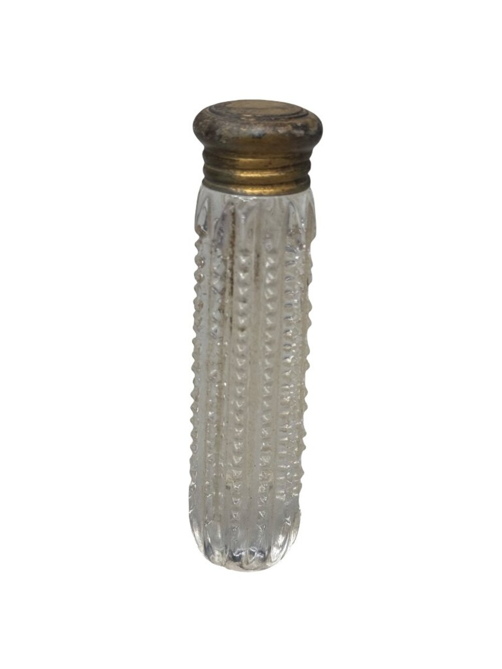 Antique Cut Glass Perfume Bottle Metal Screw Cap Ribbed Design Empty Victorian